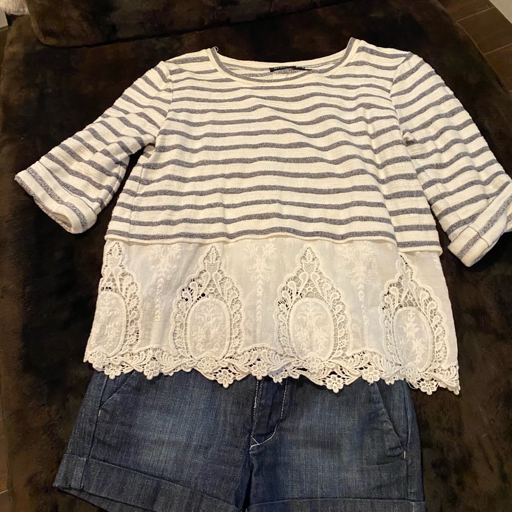 Cream Striped Eyelet Top